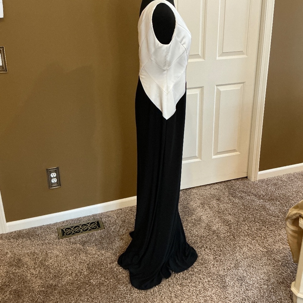LAUREN RALPH LAUREN Dress Asymmetrical One Shoulder Black & White Sz 4 - Picture 3 of 8